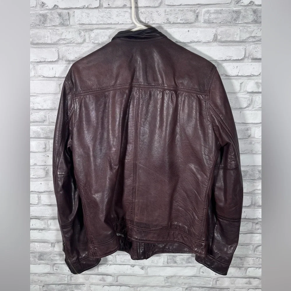 Lucky Brand Men's Brown Leather Zip Up Bomber Jacket